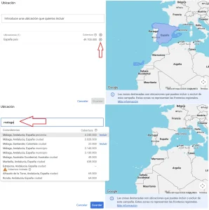seleccionar ubicación de tus keywords